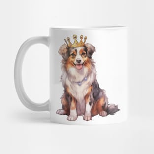 Watercolor Australian Shepherd Dog Wearing a Crown Mug